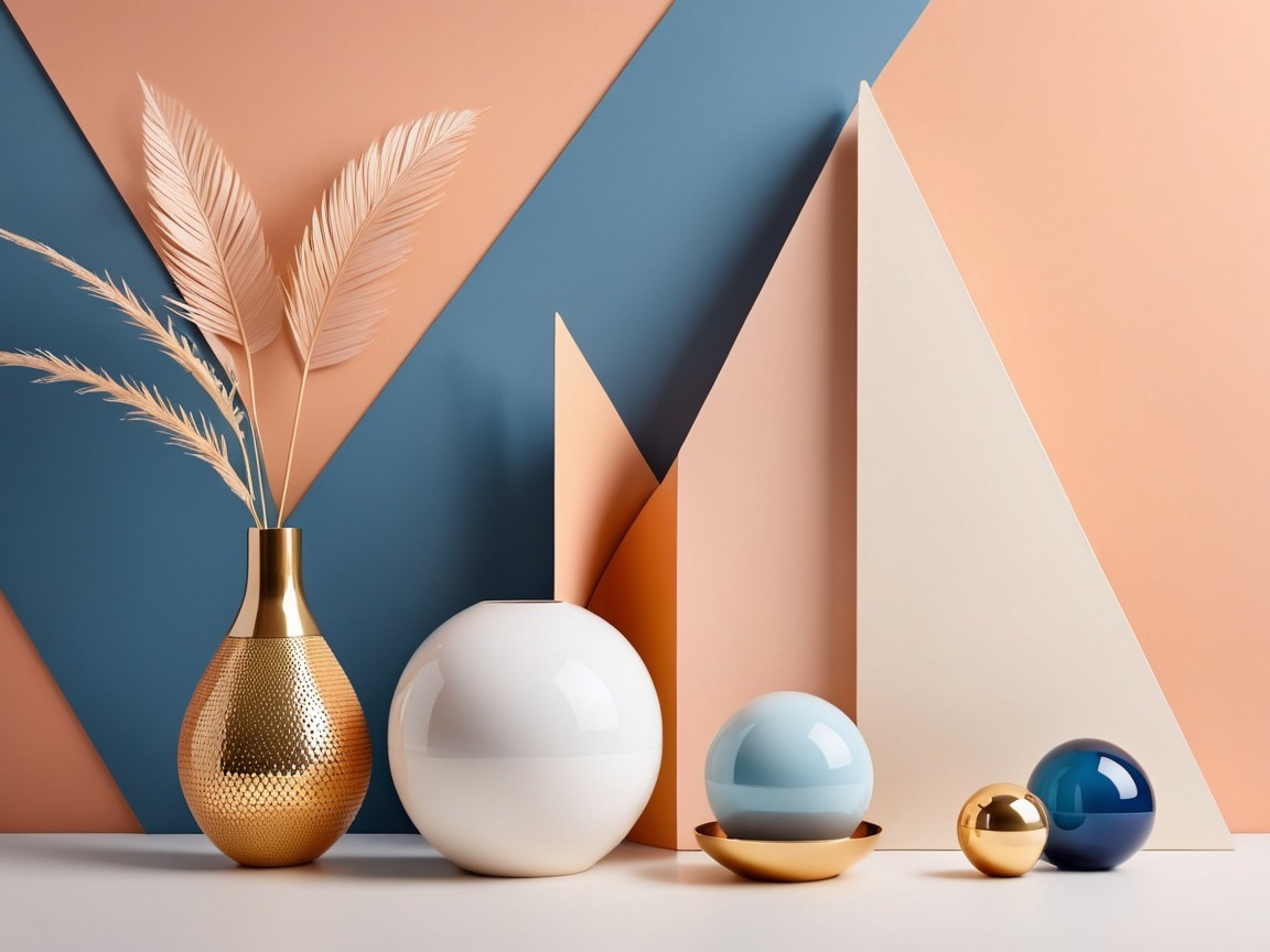 Modern Decor with Golden Vase and Colorful Accents