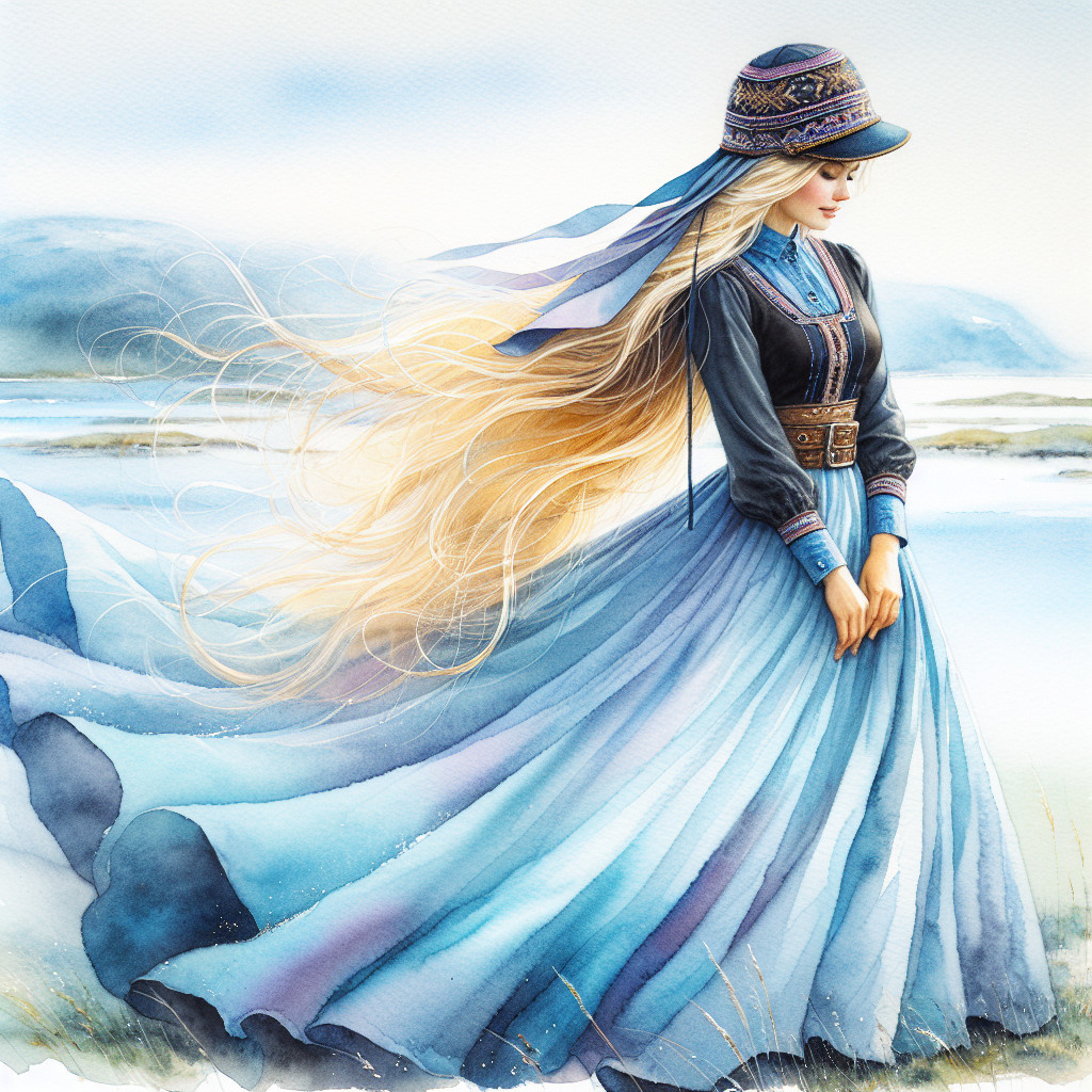 Watercolor Painting of Woman in Natural Landscape