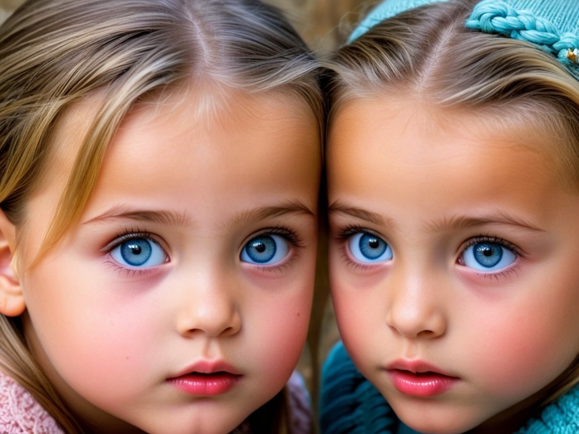 Young girls with blue eyes and light brown hair