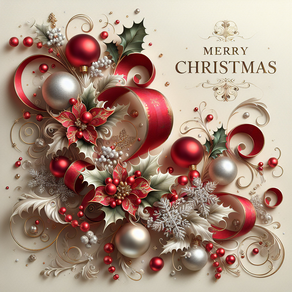 3D Digital Art of Christmas Arrangement with Ribbon