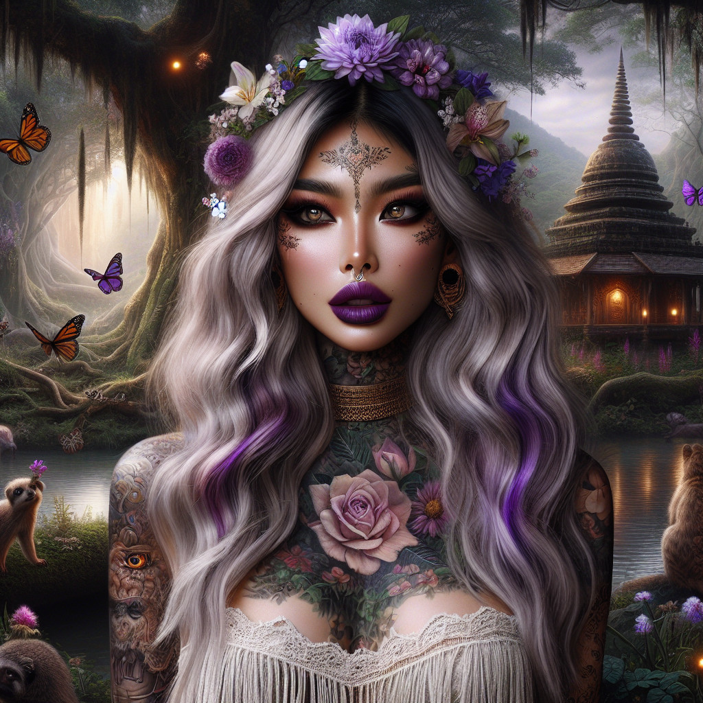 Mystical Woman with Silver Hair in Enchanted Forest