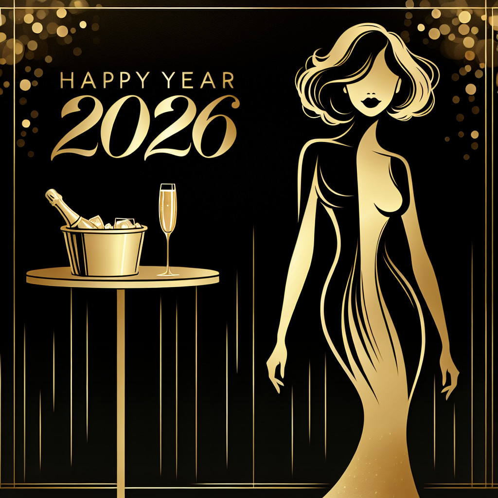 Black and Gold Art Deco New Year 2026 Illustration