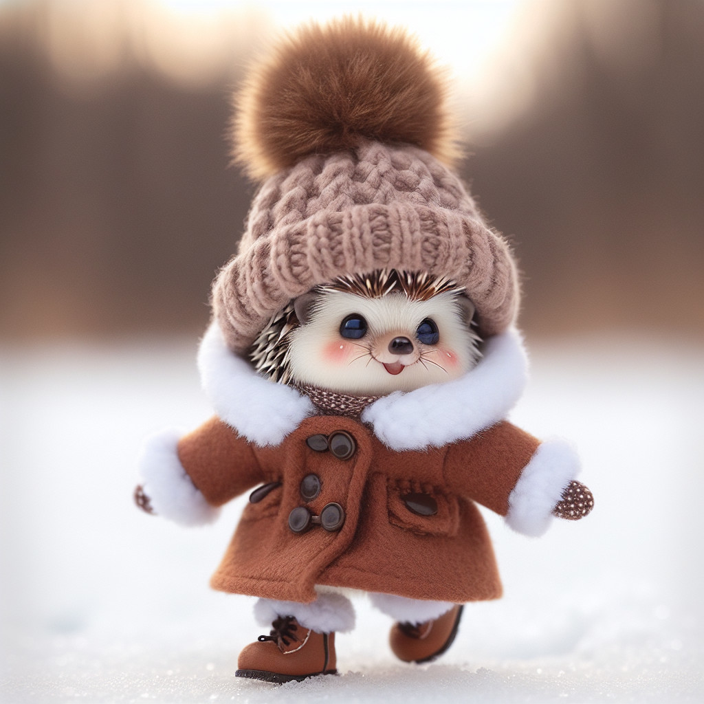 Whimsical Hedgehog Doll in Cozy Winter Outfit