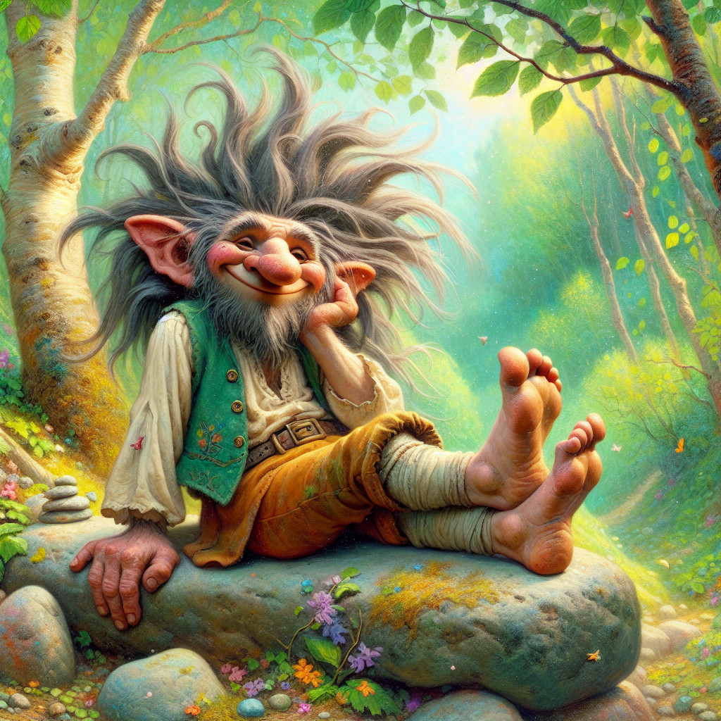 Whimsical Troll in a Lush Forest Setting