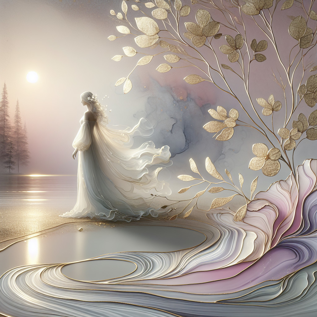Serene Figure by Tranquil Water with Ethereal Colors