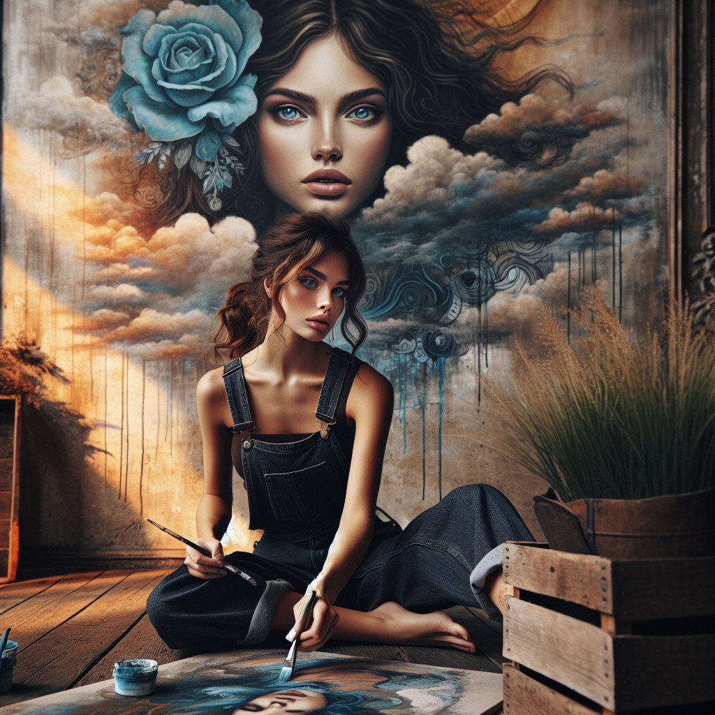 Young Artist Painting in Dimly Lit Studio Setting