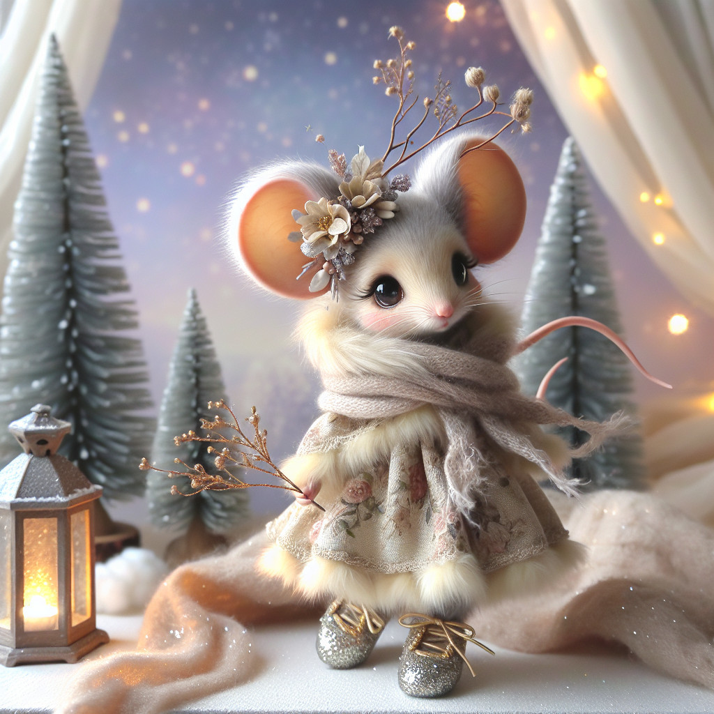 Charming Mouse Figurine in Winter Wonderland Setting