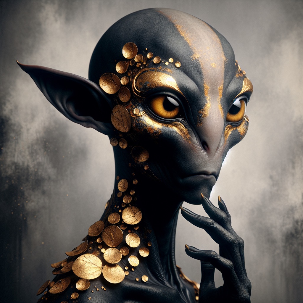 Alien Figure with Elongated Ears and Golden Eyes