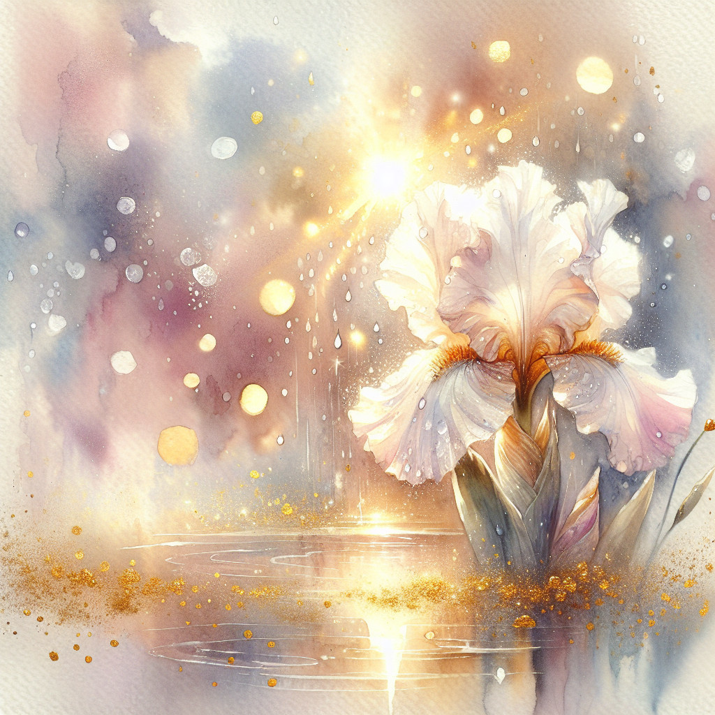 Elegant Iris Blossom in Watercolor with Pastel Background