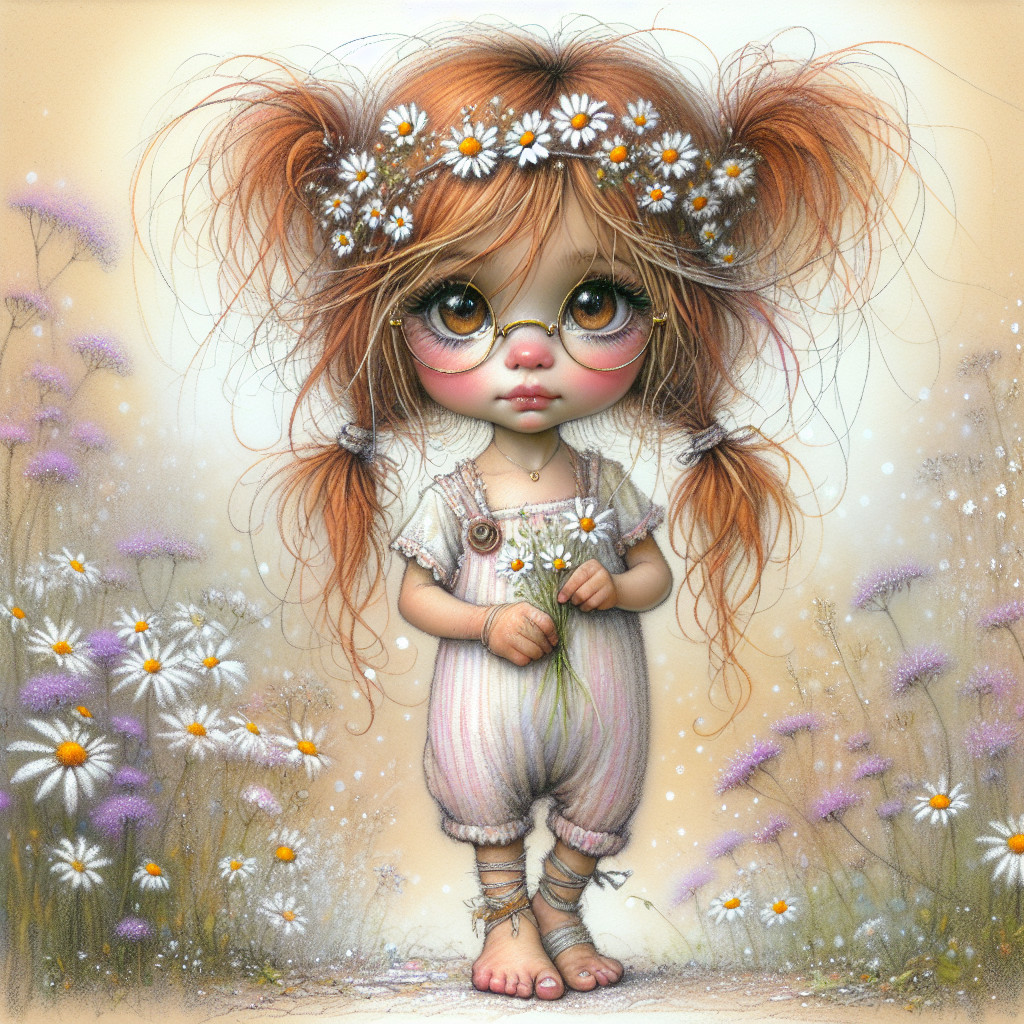 Whimsical Illustration of a Girl in a Dreamy Garden