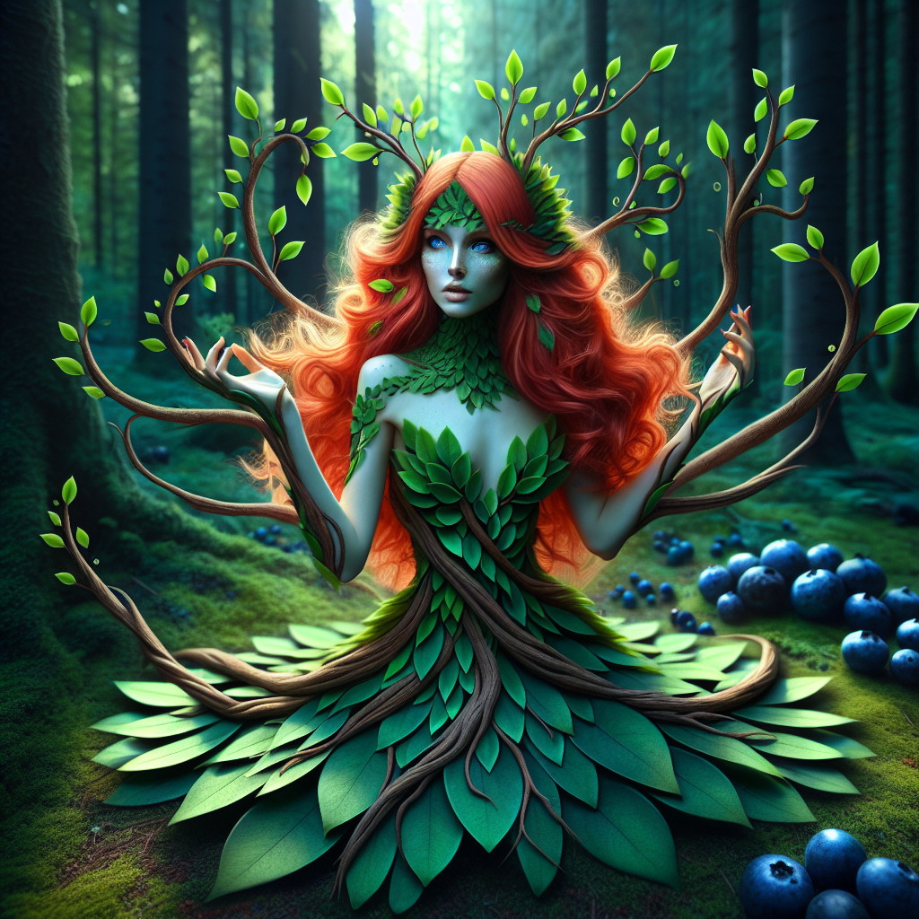 Mystical Figure in Lush Forest Surrounded by Nature