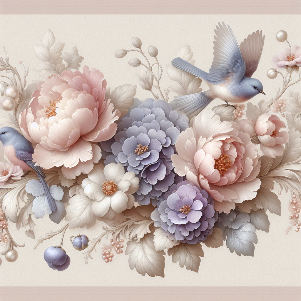 Pastel Flower Arrangement with Bluebirds Perched