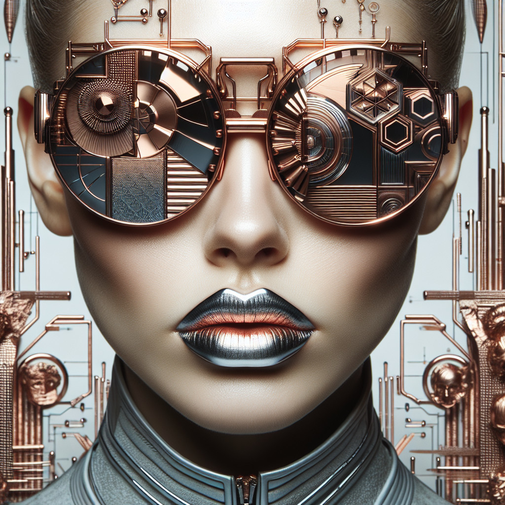 Futuristic figure with metallic sunglasses and sleek skin