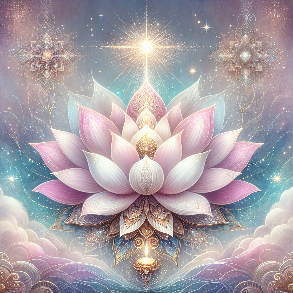 Digital Artwork of a Lotus Flower with Celestial Patterns