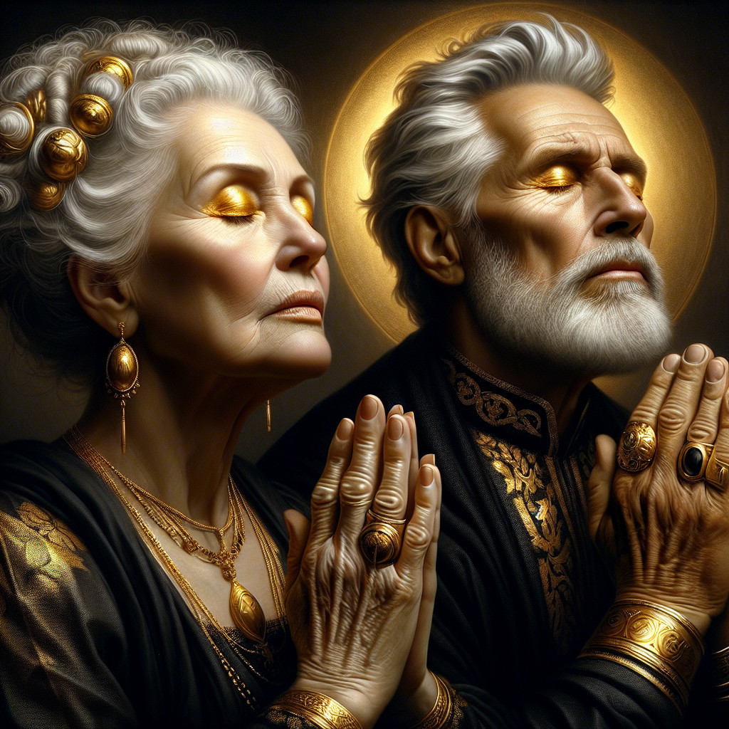 Elderly Couple in Prayer with Ethereal Lighting