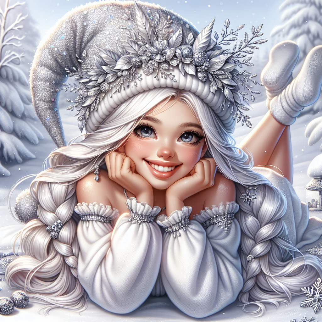 Cheerful Woman in Snowy Landscape with Cozy Attire