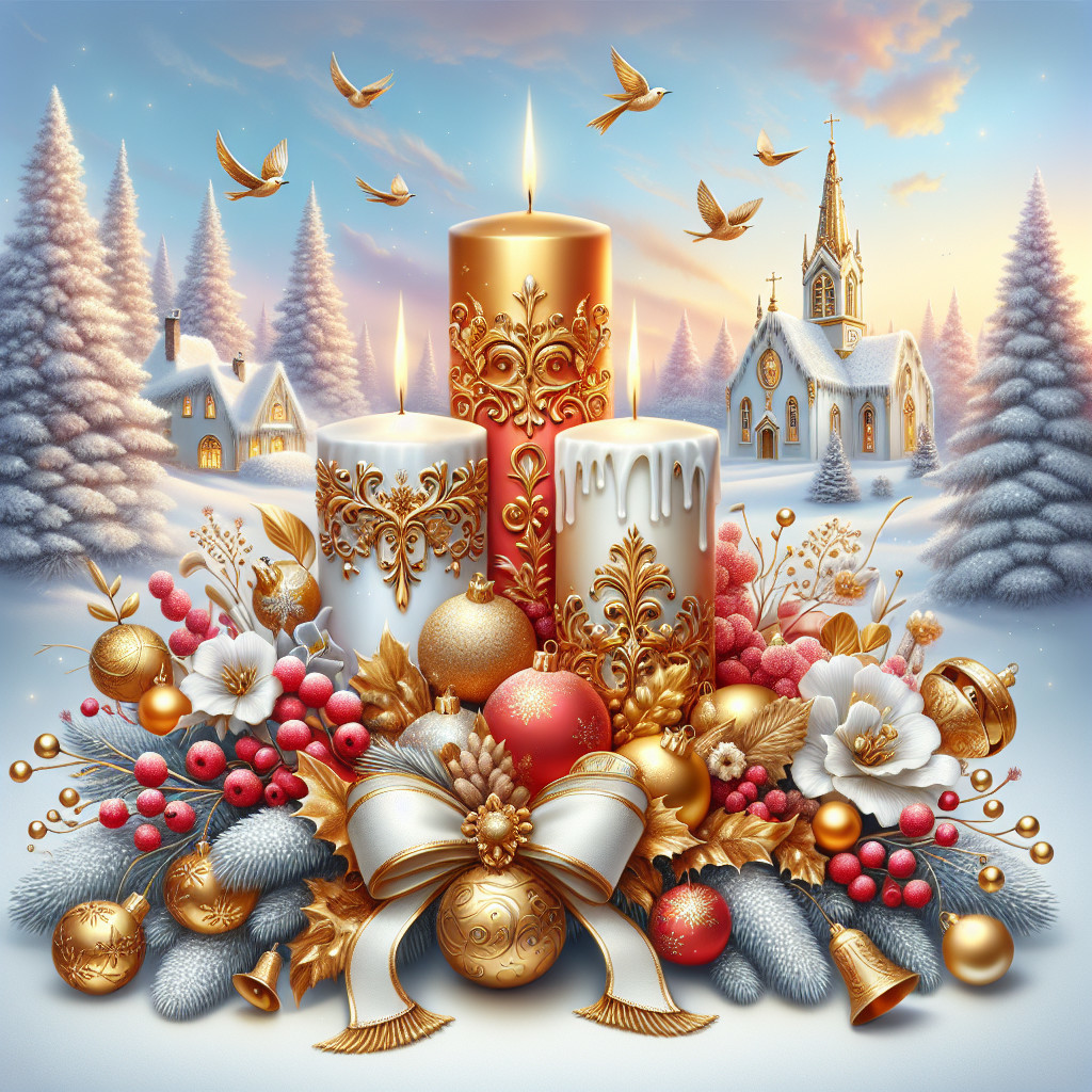 Winter Landscape with Snowy Forest and Candles