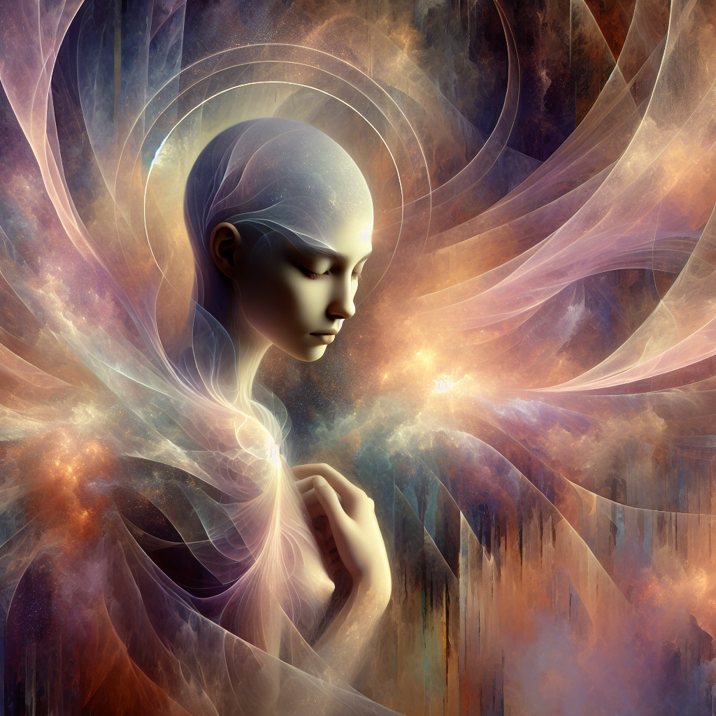 Humanoid Figure in Ethereal Colorful Environment
