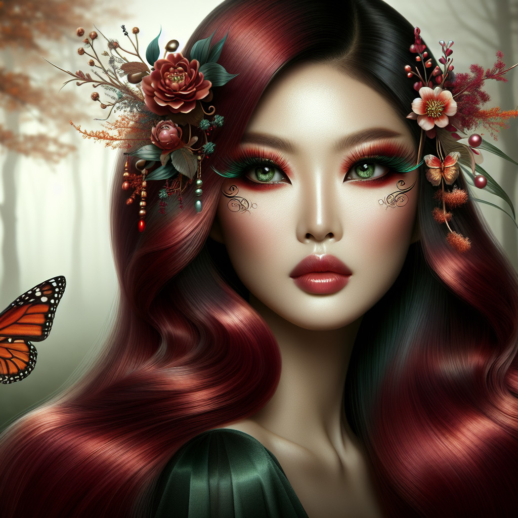 Portrait of a Woman with Colorful Hair and Forest Background