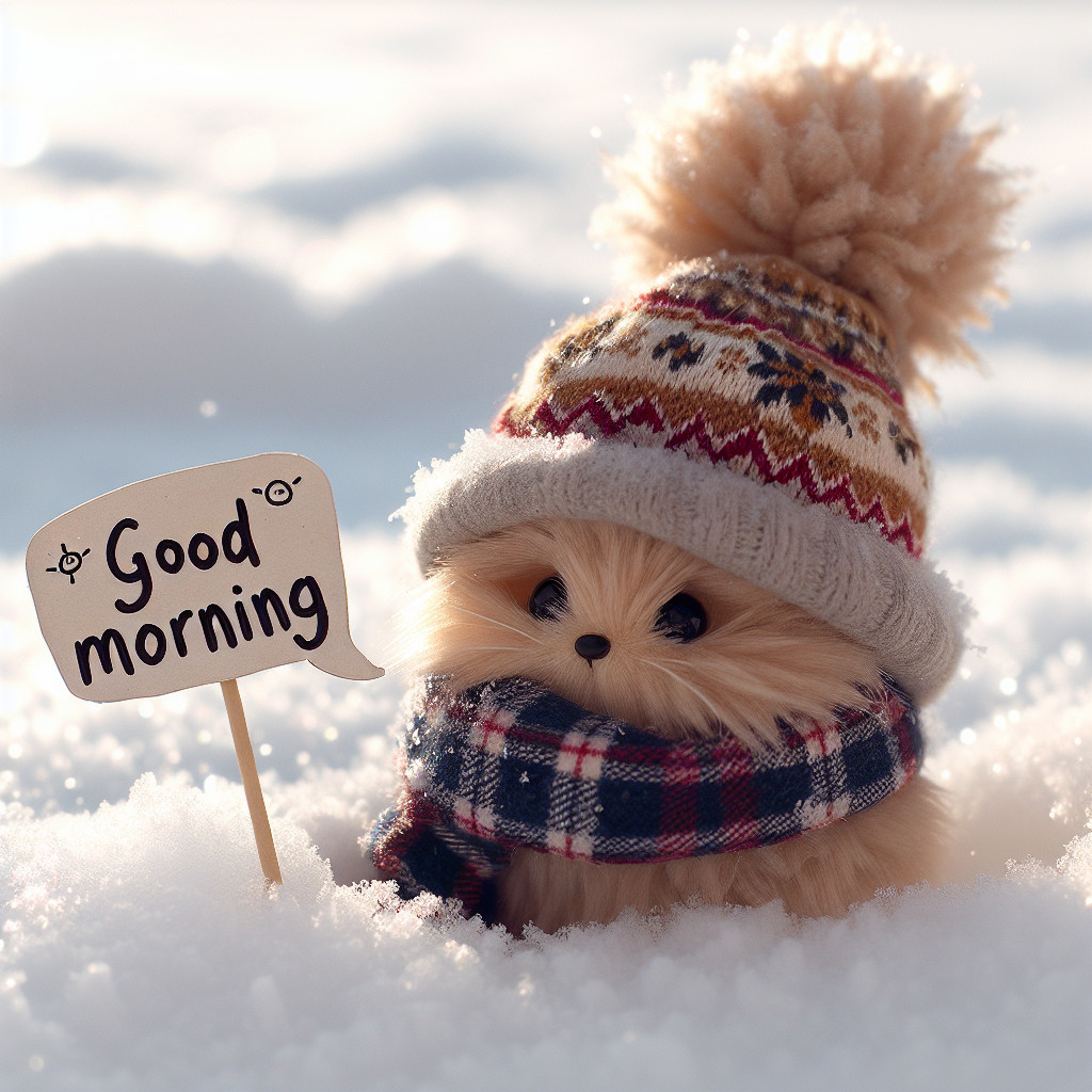 Fluffy Pomeranian Figurine in Snowy Winter Scene