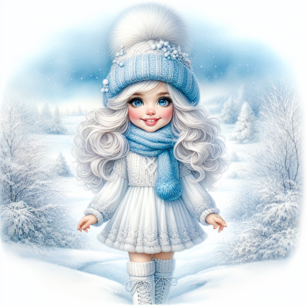 Winter-themed doll in cozy sweater dress and hat