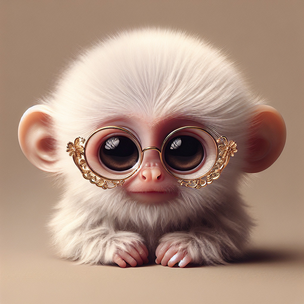 Fluffy Monkey with Glasses and Whimsical Features