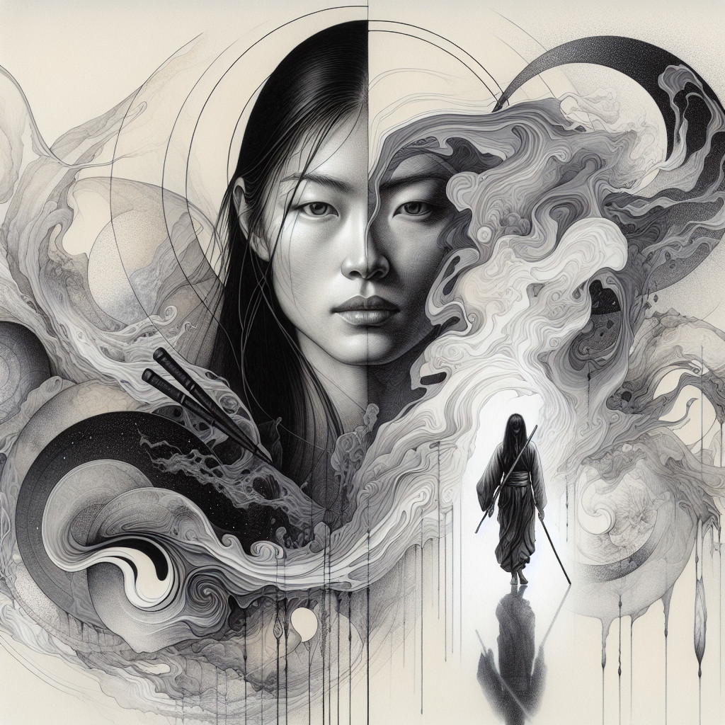 Portrait of a Young Woman with Abstract Elements