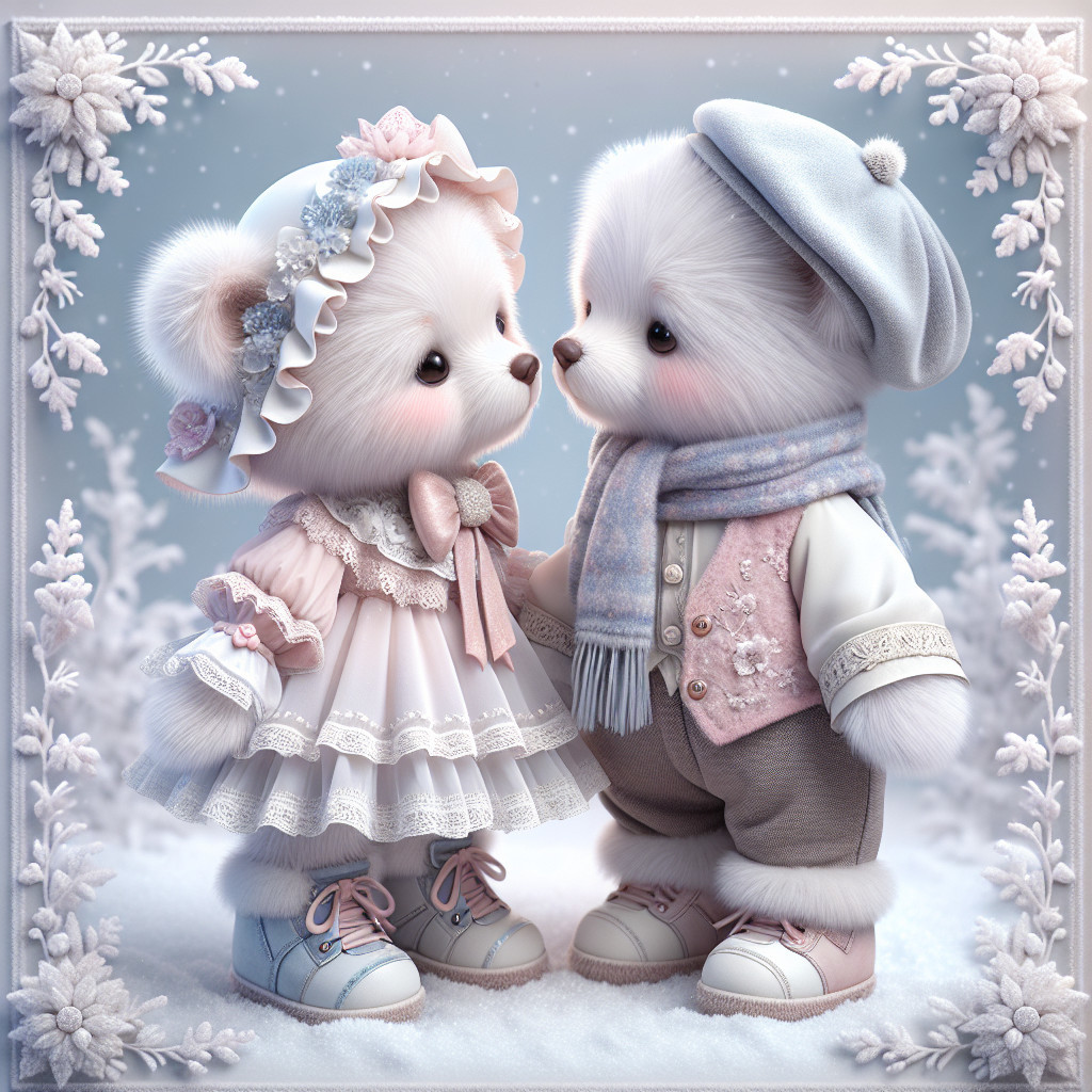 Teddy Bears in Winter Wonderland with Snowfall