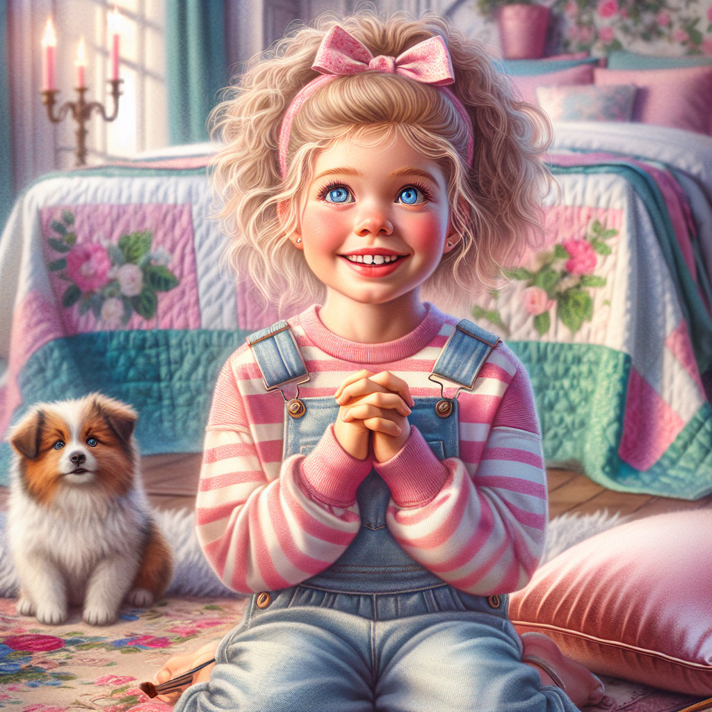 Cheerful girl with dog in a cozy decorated room