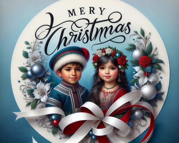 Christmas Illustration of Children on White Background