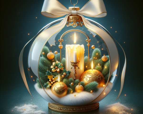 Glass Ornament Featuring Cozy Winter Scene with Candle