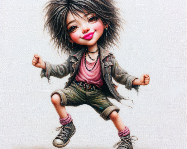 Playful Cartoon Character with Lively Expression and Style