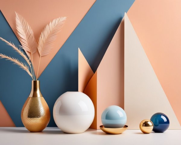 Modern Decor with Golden Vase and Colorful Accents