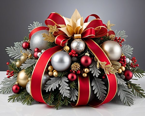 Christmas Arrangement with Red and Gold Decorations