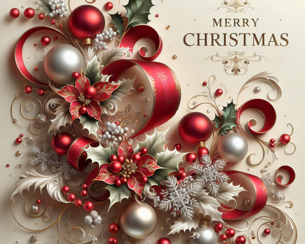 3D Digital Art of Christmas Arrangement with Ribbon