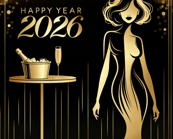 Black and Gold Art Deco New Year 2026 Illustration