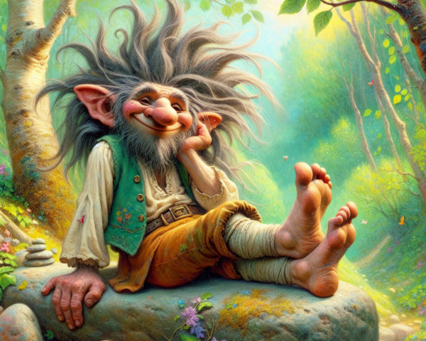Whimsical Troll in a Lush Forest Setting