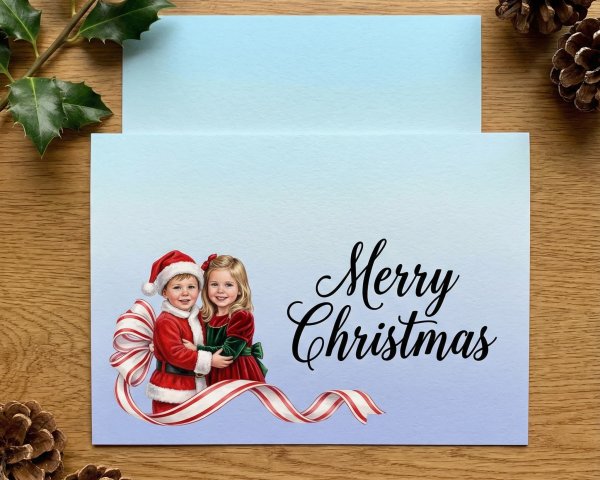 Christmas Card Design Featuring Children and Holiday Decor