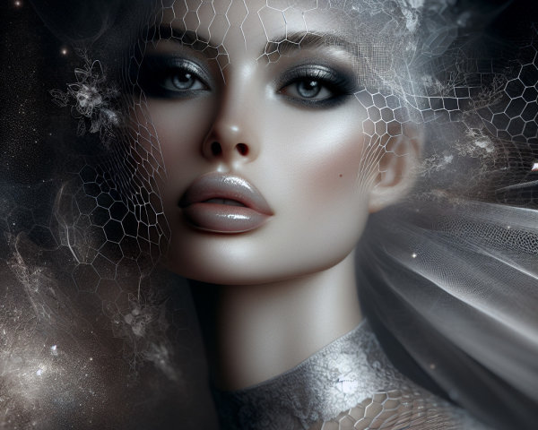 Portrait of a Woman with Dramatic Makeup and Veil