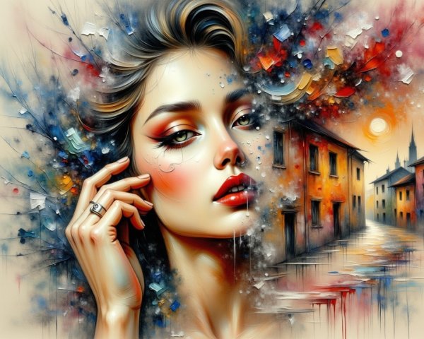 Portrait of a woman with vibrant abstract background