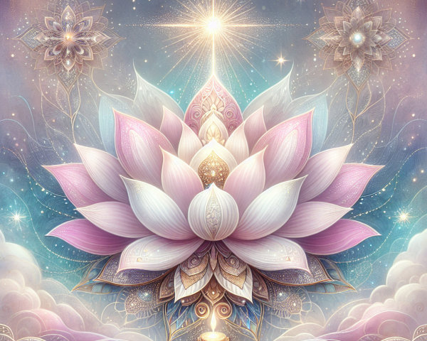 Digital Artwork of a Lotus Flower with Celestial Patterns