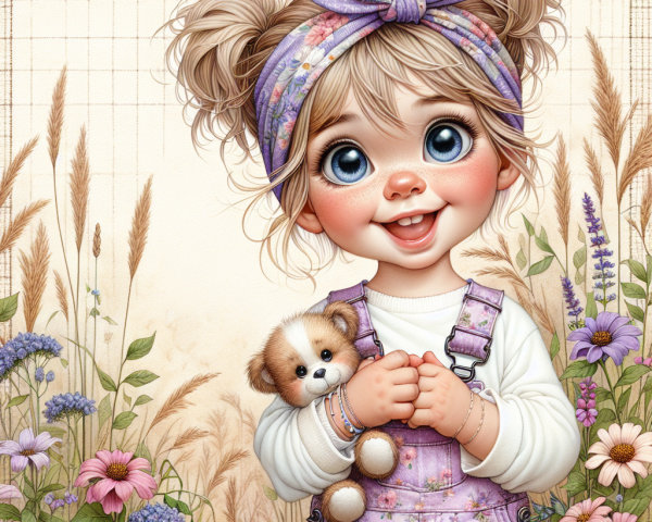 Young girl with blue eyes and floral headband in nature