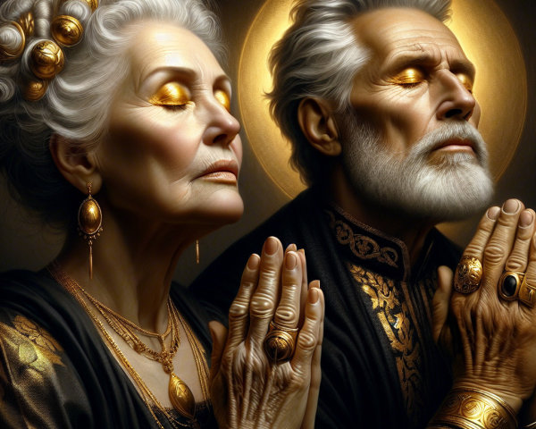 Elderly Couple in Prayer with Ethereal Lighting