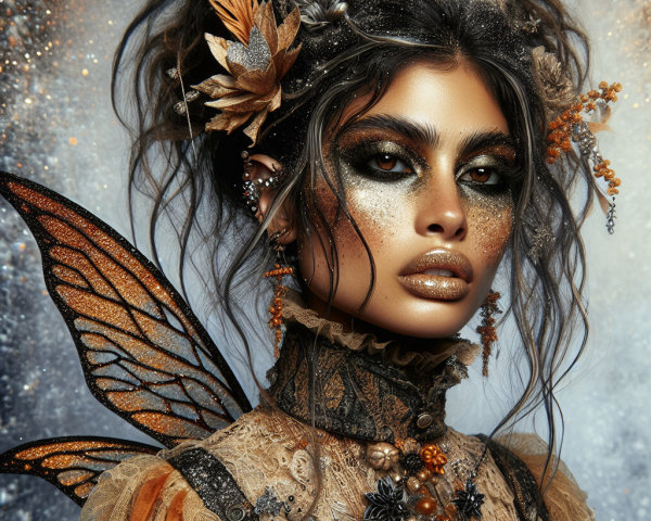 Model with Butterfly Wings and Glittering Accessories