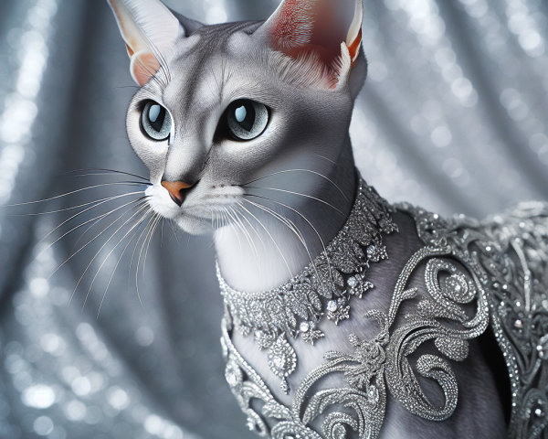 Regal Gray Cat with Blue Eyes and Elegant Necklace