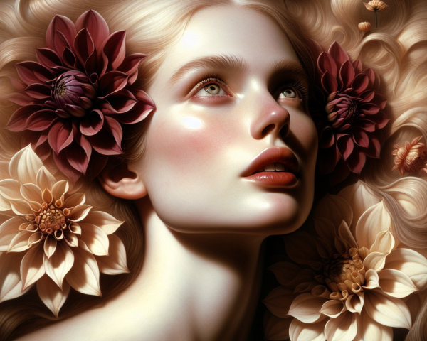Serene Portrait of a Young Woman with Flowers