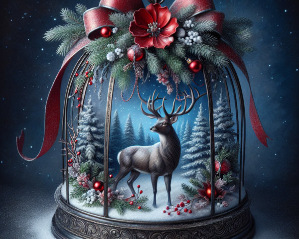 Snow Globe with Majestic Deer in Winter Wonderland