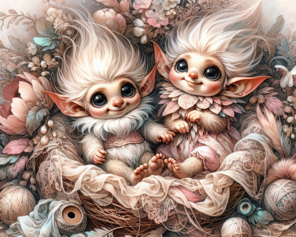 Whimsical Creatures in a Cozy Floral Nest
