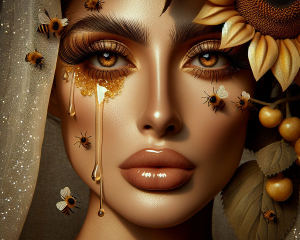 Woman with Intricate Makeup and Nature Elements