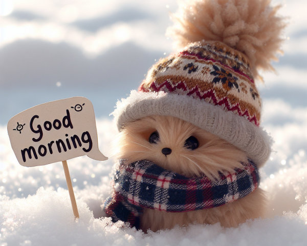 Fluffy Pomeranian Figurine in Snowy Winter Scene